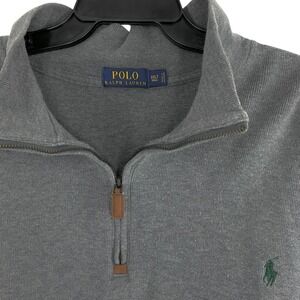 Polo Ralph Lauren Men's 3XLT Gray Cotton Quarter Zip Sweater Big Tall Green Pony